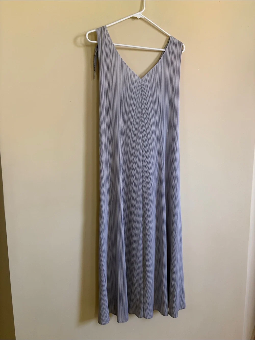 Issey Miyake Pleated Sleeveless Dress in Light Silver-Lavender